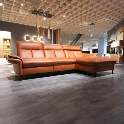 Ecksofa 4058 Leder Cloudy Cognac 59 Gestell Metall Schwarz Lackiert Inklusive Kissen