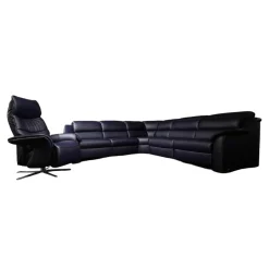 Ecksofa 1505 Leder L24 Longru Pazifik Dunkelblau Inklusive Relaxsessel Small 7052 35U44