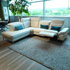 Ecksofa 9200 Leder Montana Angora Weiß Füße Metall Gebürstet Mit Elektrischer Verstellung