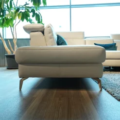 Ecksofa 9200 Leder Montana Angora Weiß Füße Metall Gebürstet Mit Elektrischer Verstellung