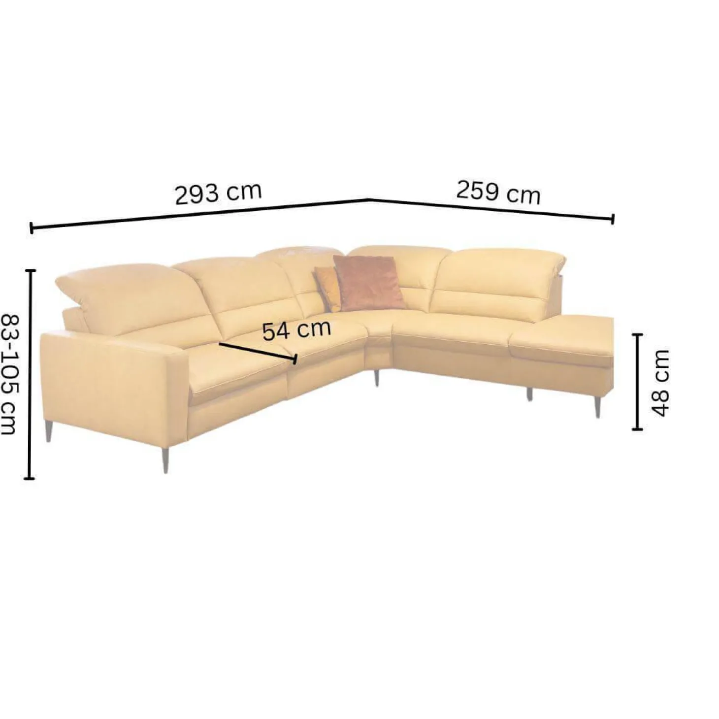 Ecksofa 1380 Leder Vivre Honey Gelb Füße Aluminium Mit Herz Waage Funktion Und Aufklappbarem Anstellhocker