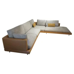 Ecksofa 60 Sina Korpus Leder 38 111 Ockerbraun Braun Sitz Stoff 26 383 Sandgelb Grau Gestell Schwarz
