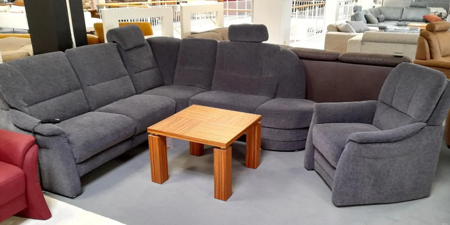 Ecksofa 50003 Stoff Dana Stahl mit Relaxsessel und verschiedenen Funktionen