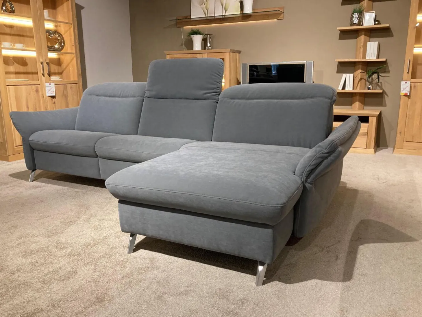 Ecksofa 1065 Stoff Nuvano Navy Blau Mit Verstellbaren Kopf- Und Ammteilen