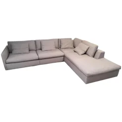 Ecksofa 16000 Stoff Venezia Sky Blue Grau Füße Metall Schwarz