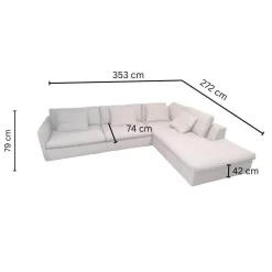 Ecksofa 16000 Stoff Venezia Sky Blue Grau Füße Metall Schwarz