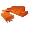 Ecksofa 4300 Stoff Vincent Soft Terra Orange Sichtrahmen Wildeiche Geölt Fuß Metallkufe Edelstahlfarbig Mit Hocker