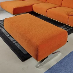 Ecksofa 4300 Stoff Vincent Soft Terra Orange Sichtrahmen Wildeiche Geölt Fuß Metallkufe Edelstahlfarbig Mit Hocker