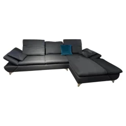 Ecksofa 15278 Taoo Stoff W61 28 Blau Grau Füße F2M Metallfuß Glänzend Mit Kopfteil Und Sitztiefenverstellung