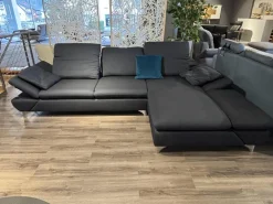Ecksofa 15278 Taoo Stoff W61 28 Blau Grau Füße F2M Metallfuß Glänzend Mit Kopfteil Und Sitztiefenverstellung
