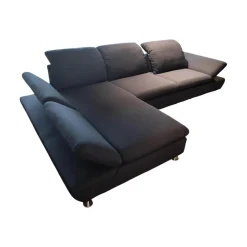 Ecksofa 15278 Taoo Stoff W6128 Blau Metallfüße Matt Gebürstet Mit Kopfteilverstellung Und Hocker