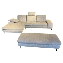 Ecksofa 16540 Valentinoo W60 22 Silbergrau Fuße FC3 Schwarz M99 Mit Sitztiefenverstellung Inklusive Hocker Und Kopfstütze
