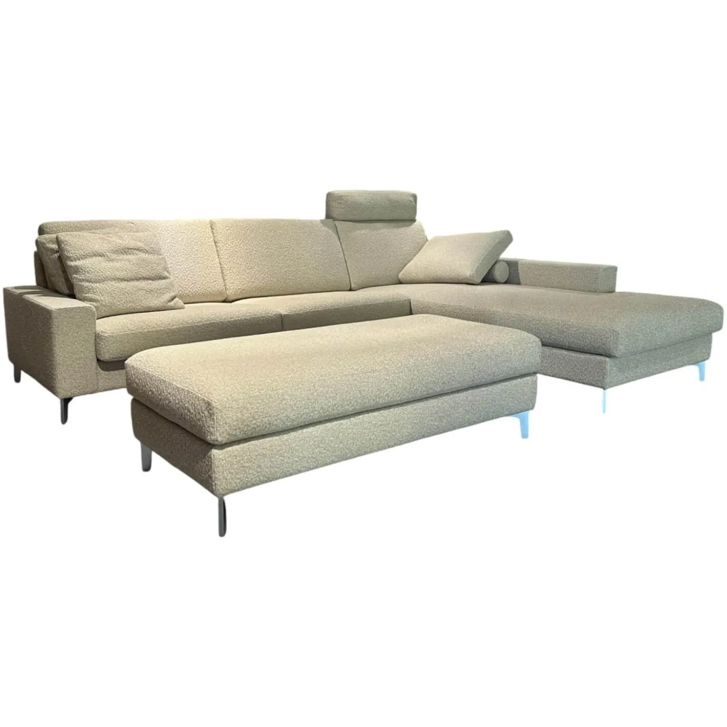 Ecksofa 05550003 XC Stoff 19 Serra 2041 02 Beige Grau Metallfuß 57 Matt Chrom