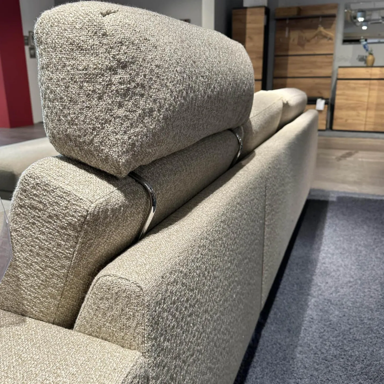 Ecksofa 05550003 XC Stoff 19 Serra 2041 02 Beige Grau Metallfuß 57 Matt Chrom