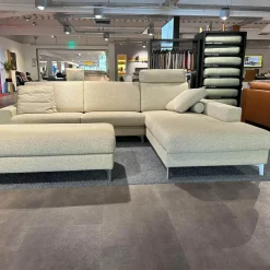 Ecksofa 05550003 XC Stoff 19 Serra 2041 02 Beige Grau Metallfuß 57 Matt Chrom