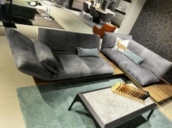 Ecksofa Akito Leder Crazy Nubuk 2510 73 Graphit Grau Plateau Räuchereiche Winkelfuß Stahl Schwarz Matt