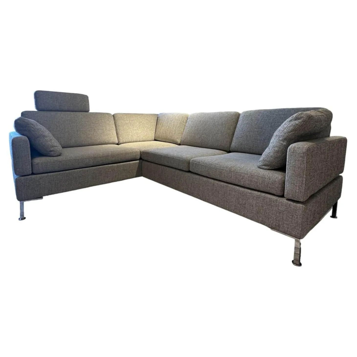 Ecksofa Alba Bezug Stoff 2480 45 Grau Abziehbar Winkelfuß Verchromt Glänzend Mit Klappbarem Armteil