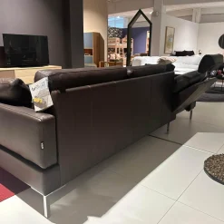 Ecksofa Alba System M Leder 5669 0020 Lama Braun Winkelfuß Verchromt Glänzend Mit Kopfstützenbügel