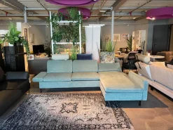 Ecksofa Alba System M Stoff 2813 32 Grün Blau Winkelfuß Schwarz Mit Kopfstützbügel Und Kissen