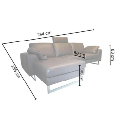 Ecksofa Alexx Leder Longlife Xtra 95 Graphit Grau Metallfuß F7T Chrom Mit Kissen Und Kopfstütze
