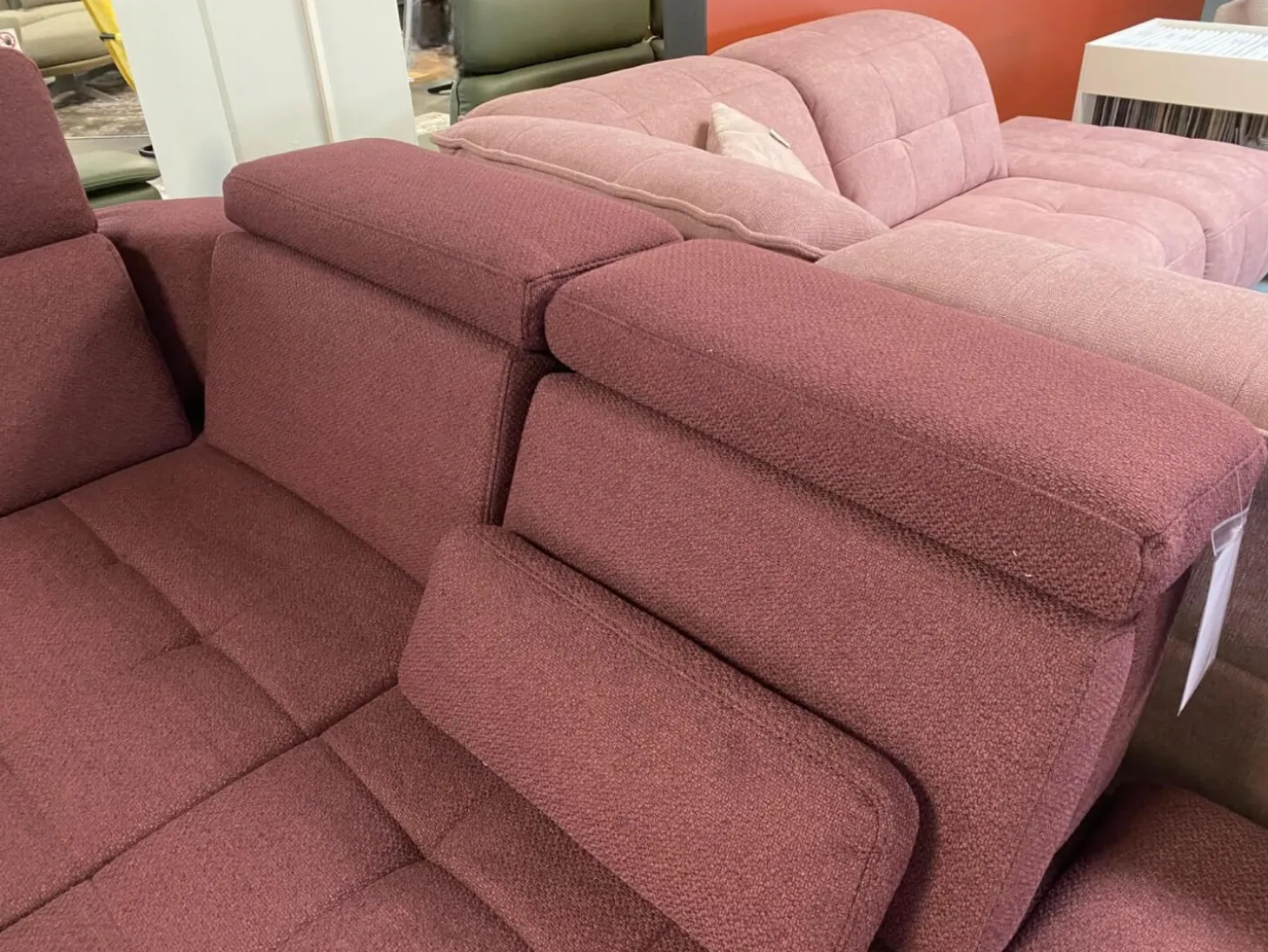 Ecksofa Alicante Stoff Portofino Bordeaux Rot Füße Metall Chrom Mit Schlaffunktion Und Nierenkissen