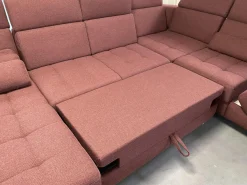 Ecksofa Alicante Stoff Portofino Bordeaux Rot Füße Metall Chrom Mit Schlaffunktion Und Nierenkissen