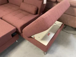 Ecksofa Alicante Stoff Portofino Bordeaux Rot Füße Metall Chrom Mit Schlaffunktion Und Nierenkissen