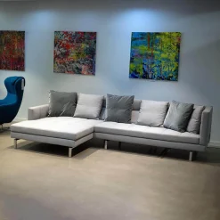 Ecksofa Amber Stoff Kvadrat Canvas 2 124 Hellgrau Kufe Chrom Glänzend Inklusive 6 Kissen Mit Verstellbarem Rücken