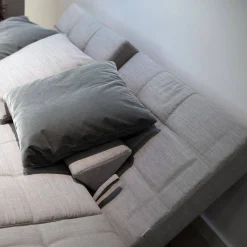 Ecksofa Amber Stoff Kvadrat Canvas 2 124 Hellgrau Kufe Chrom Glänzend Inklusive 6 Kissen Mit Verstellbarem Rücken