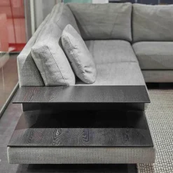 Ecksofa Andria Stoff Kairo 90 Grau Eiche Dunkel Geräuchert Mit Holzablage