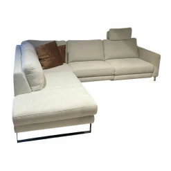 Ecksofa Anna A Stoff Carmen Naturel Beige Kufengestell Metall Chromfarbig Mit Motorischer Relaxfunktion