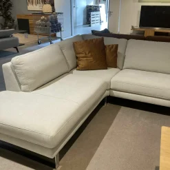 Ecksofa Anna A Stoff Carmen Naturel Beige Kufengestell Metall Chromfarbig Mit Motorischer Relaxfunktion