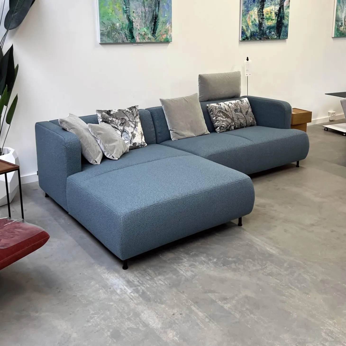Ecksofa Aoyama Stoff 5275 61 Blau Füße Schwarz Mit Kissen