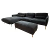 Ecksofa Avalanche Stoff 8145 Dunkelgrau mit 3 Lendenrollen und einem Hocker