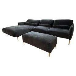 Ecksofa Avalanche Stoff 8145 Dunkelgrau mit 3 Lendenrollen und einem Hocker