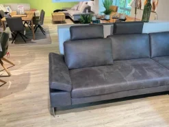 Ecksofa Barolo Stoff Relax 66 Graphite Grau mit 2 Kopfstützen