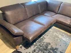 Ecksofa Benson Stoff Relax 123 Espresso Braun Füße Braun Geölt