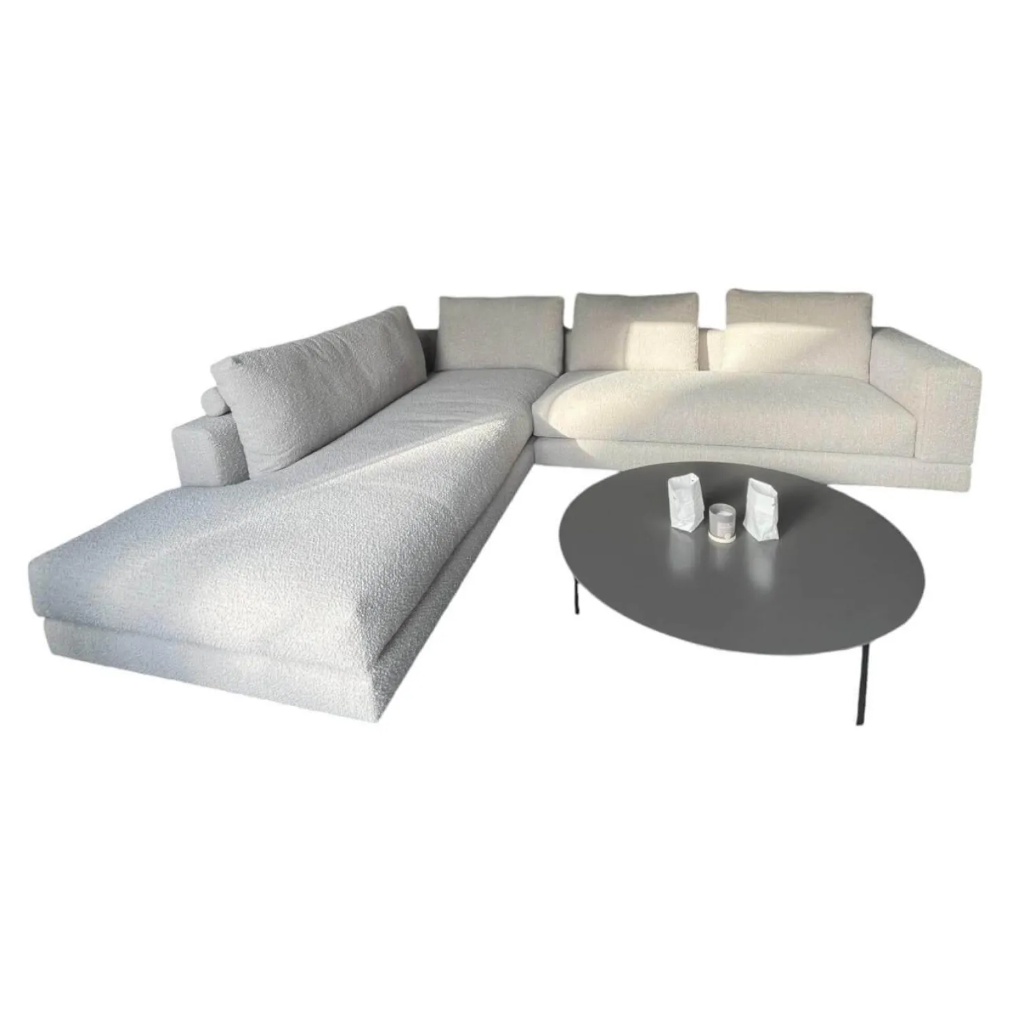 Ecksofa Boxspring Stoff 30 Universe 019 Greige Grau mit 4 Rückenkissen