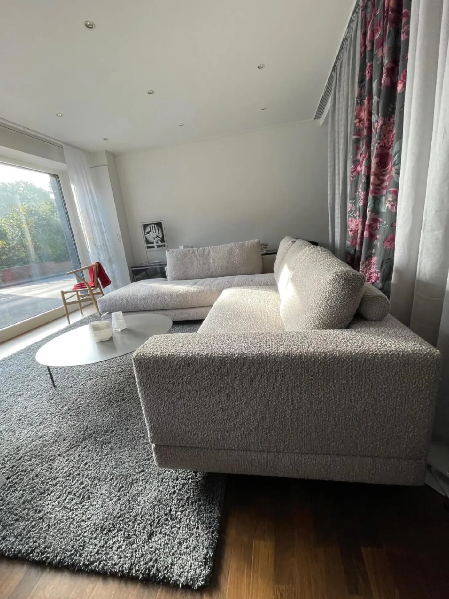 Ecksofa Boxspring Stoff 30 Universe 019 Greige Grau mit 4 Rückenkissen