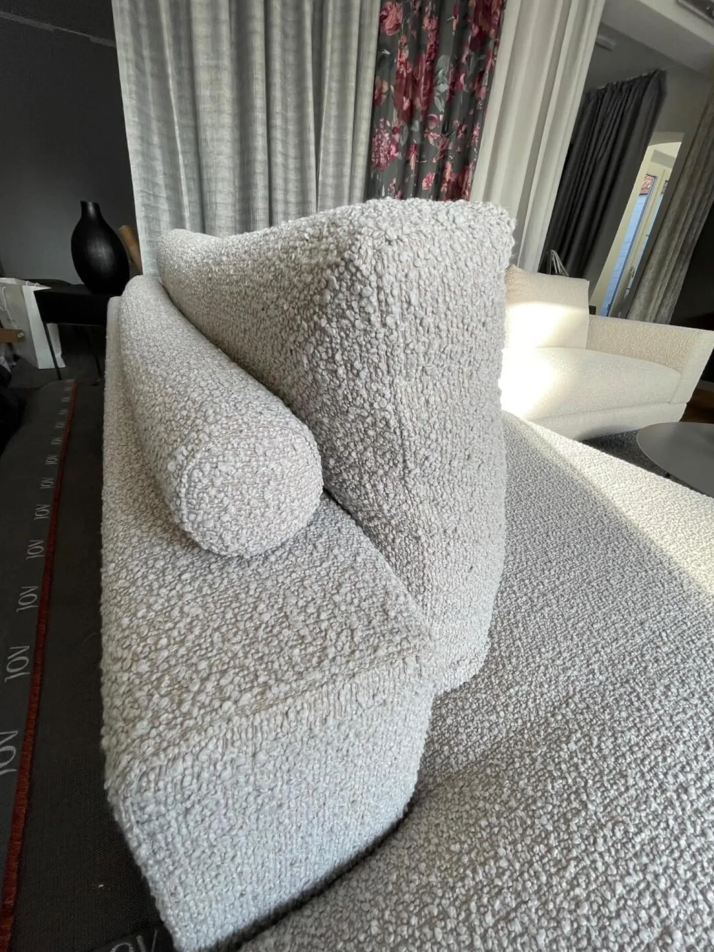 Ecksofa Boxspring Stoff 30 Universe 019 Greige Grau mit 4 Rückenkissen