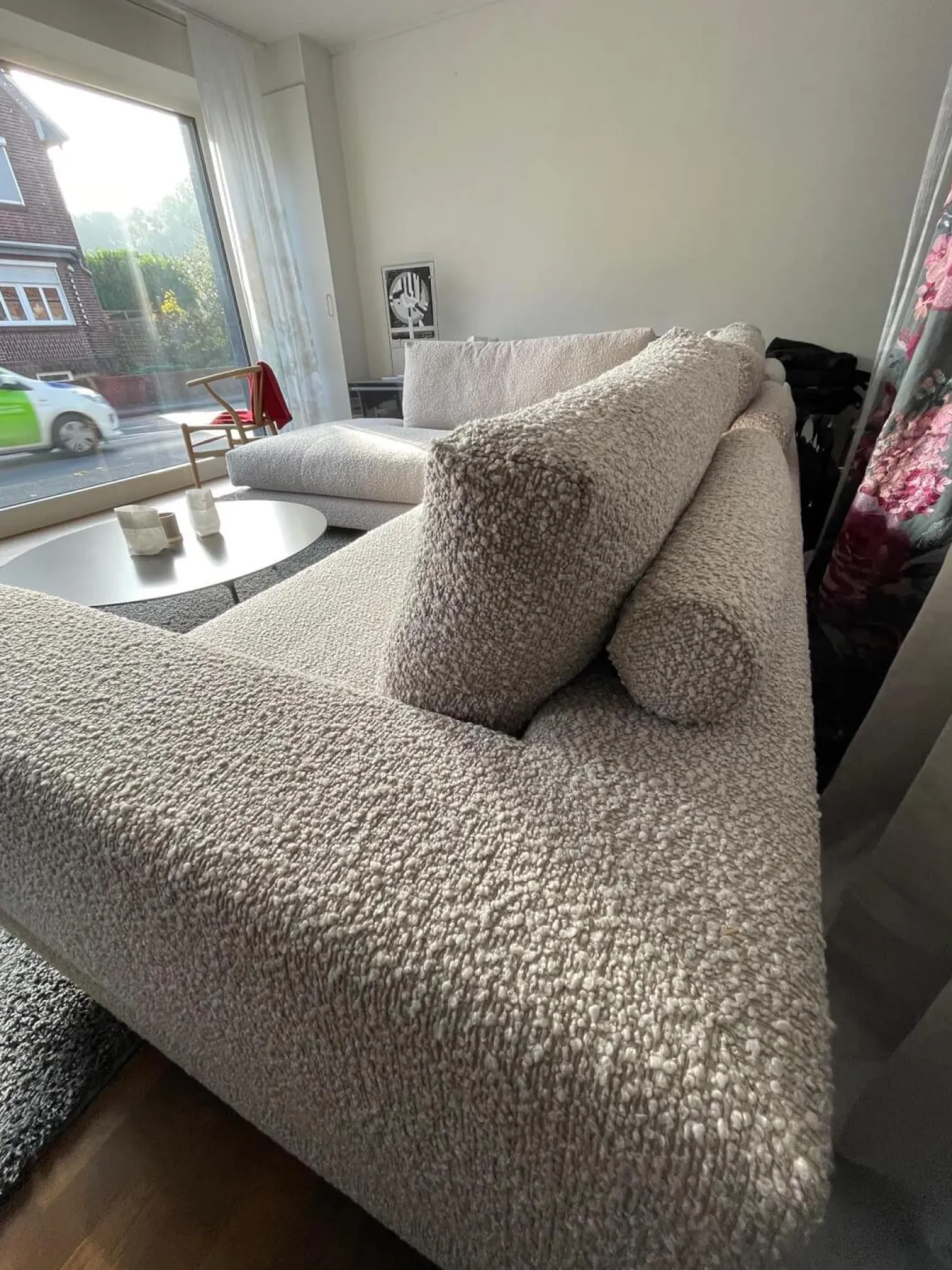 Ecksofa Boxspring Stoff 30 Universe 019 Greige Grau mit 4 Rückenkissen