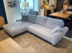 Ecksofa Bronx Stoff Cord 196 Shell Grau Füße Massivholz Geölt