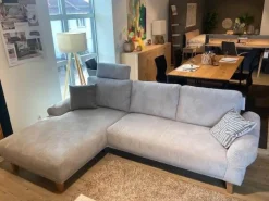 Ecksofa Bronx Stoff Cord 196 Shell Grau Füße Massivholz Geölt