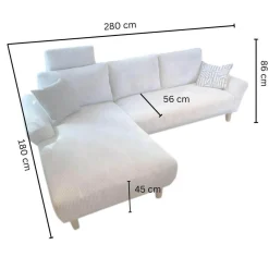 Ecksofa Bronx Stoff Cord 196 Shell Grau Füße Massivholz Geölt