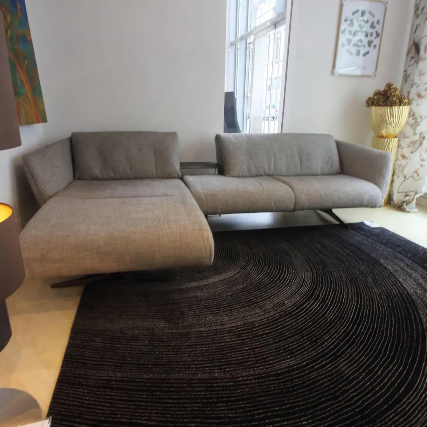 Ecksofa Bundle Bezug Stoff Sonora 7867 Bark Grau Füße Matt Bronze Mit Filzgleitern