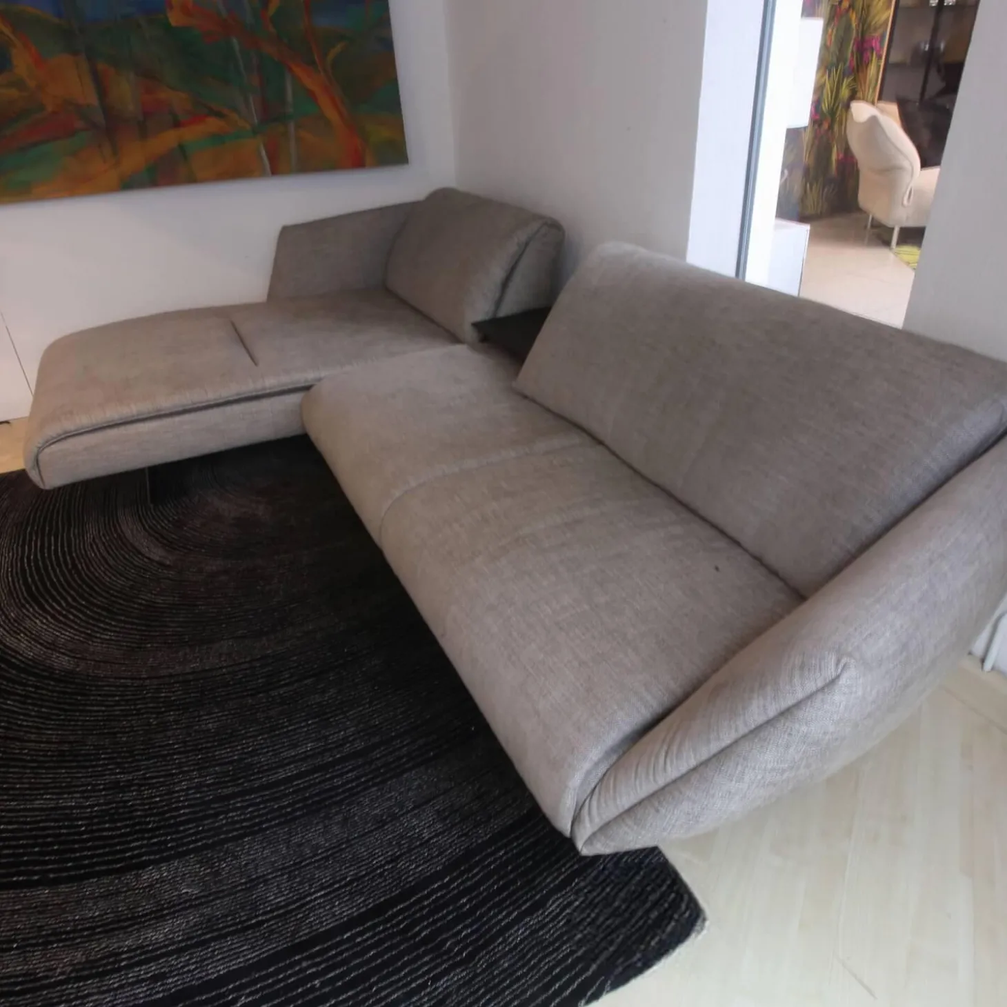 Ecksofa Bundle Bezug Stoff Sonora 7867 Bark Grau Füße Matt Bronze Mit Filzgleitern