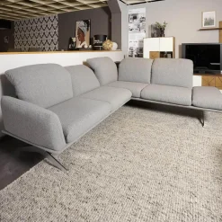 Ecksofa Calmo Stoff Clever Clean 13-Educa 93 Grau Fuß Kufe Nr 1 Nickel Satiniert