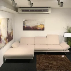 Ecksofa Camin Stoff Textilgewebe Easy Care White Weiß Kufengestell Metall Chrom Glänzend Verstellbar