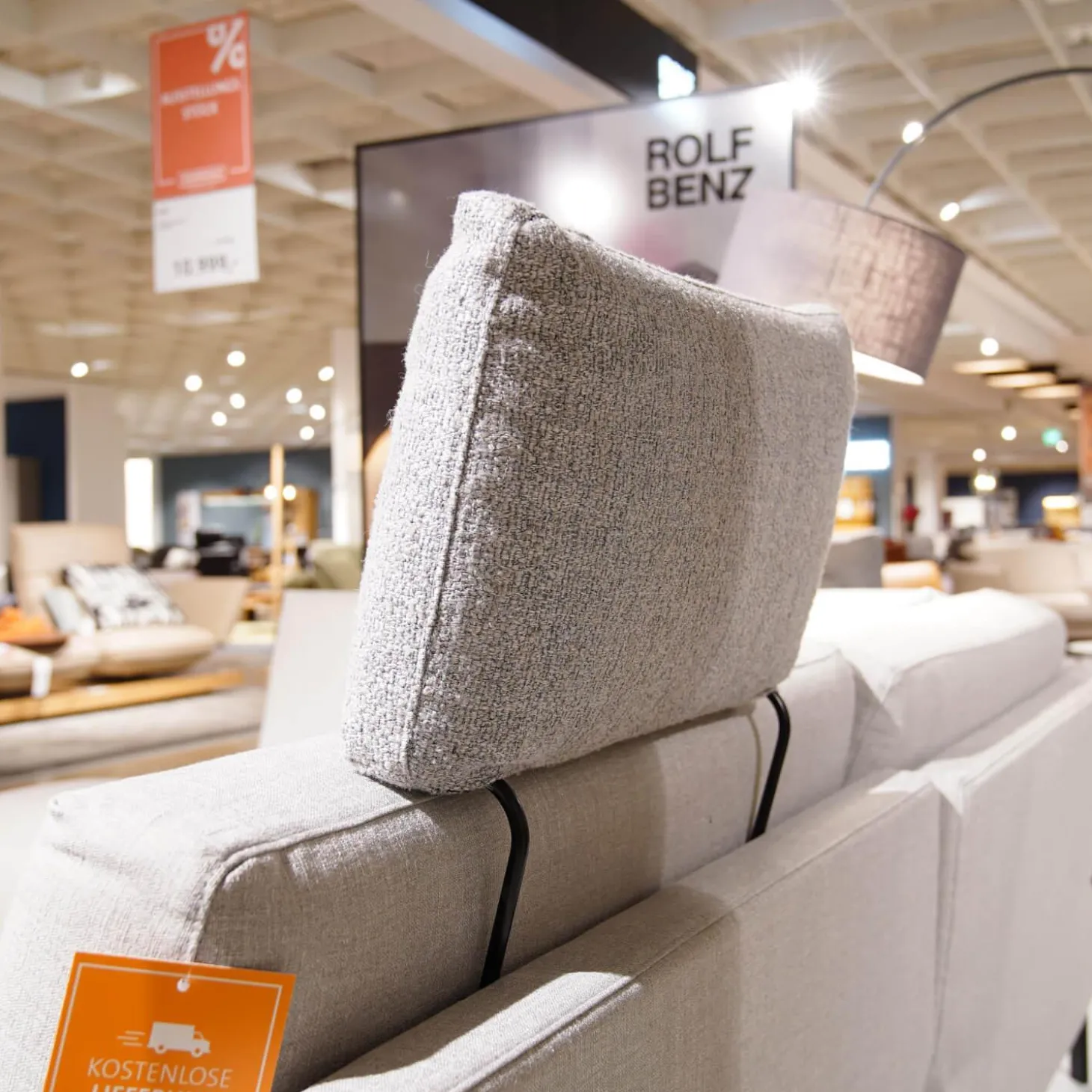 Ecksofa Cara Bezug Stoff 14.162 Steingrau Fuß Kufe Stahl Schwarz Ablage Eiche Furniert Mit Verstellbarem Rücken