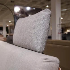 Ecksofa Cara Bezug Stoff 14.162 Steingrau Fuß Kufe Stahl Schwarz Ablage Eiche Furniert Mit Verstellbarem Rücken